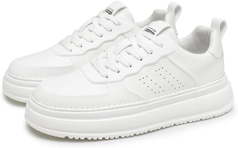 Men's Leather Lace-Up Sneakers Comfort Walking Shoes Cushioned Sole Elevator Shoes for Men Casual Skate
