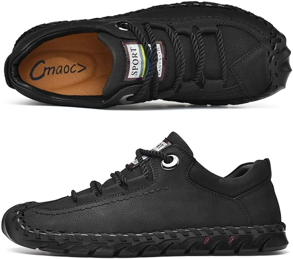 Men's Outdoor Driving Leather Walking Lightweight Casual Handmade Hiking Work Shoes