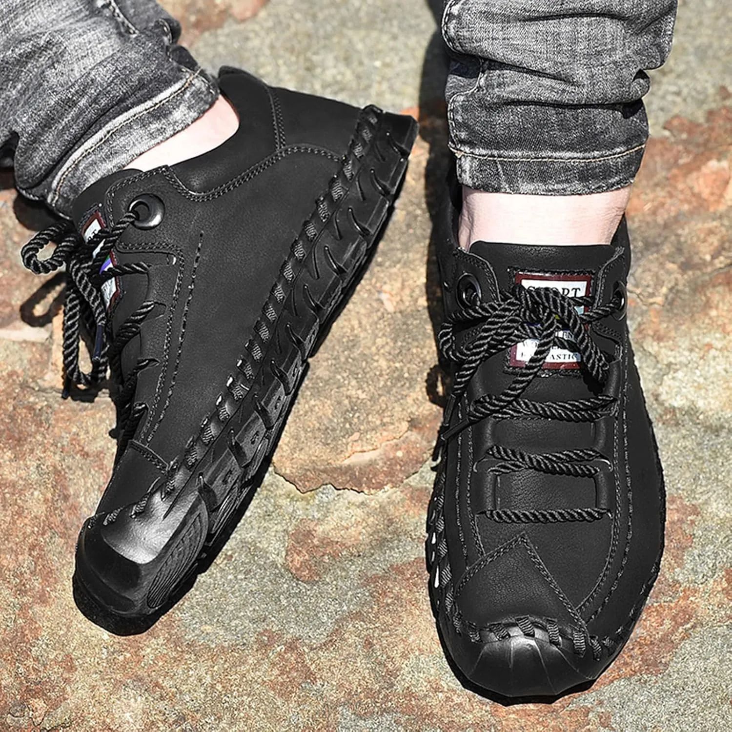 Men's Outdoor Driving Leather Walking Lightweight Casual Handmade Hiking Work Shoes