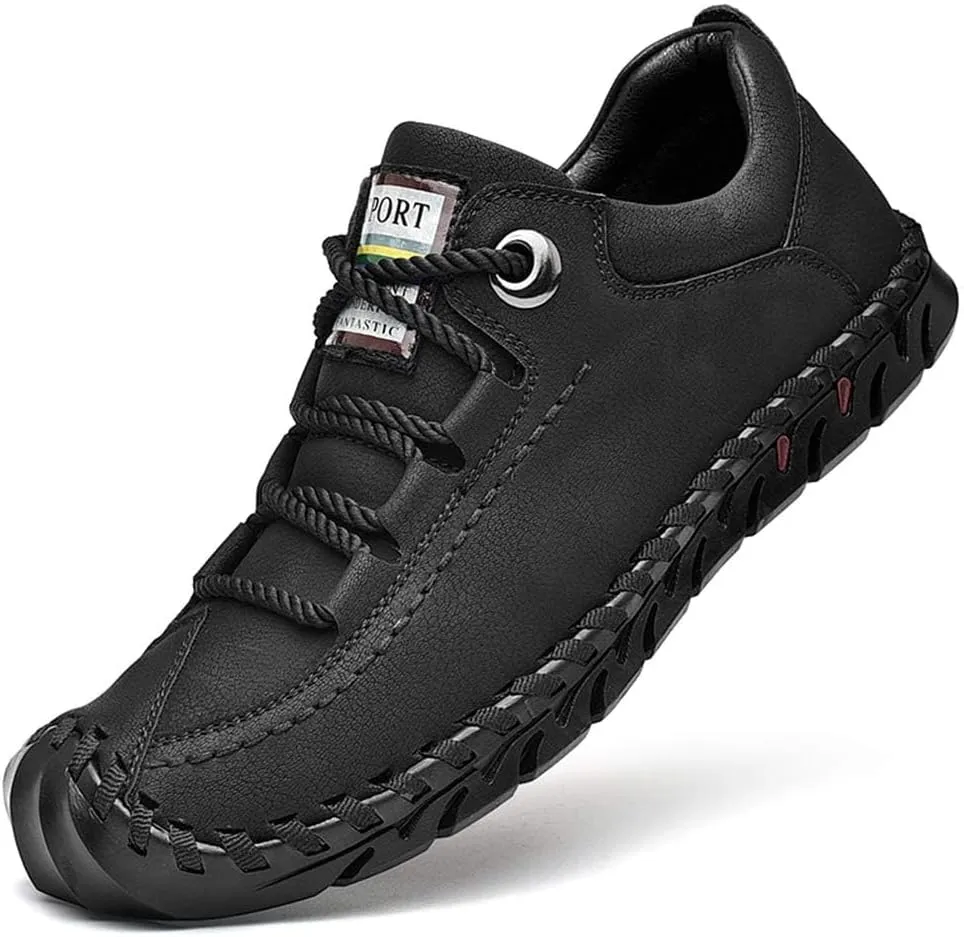 Men's Outdoor Driving Leather Walking Lightweight Casual Handmade Hiking Work Shoes