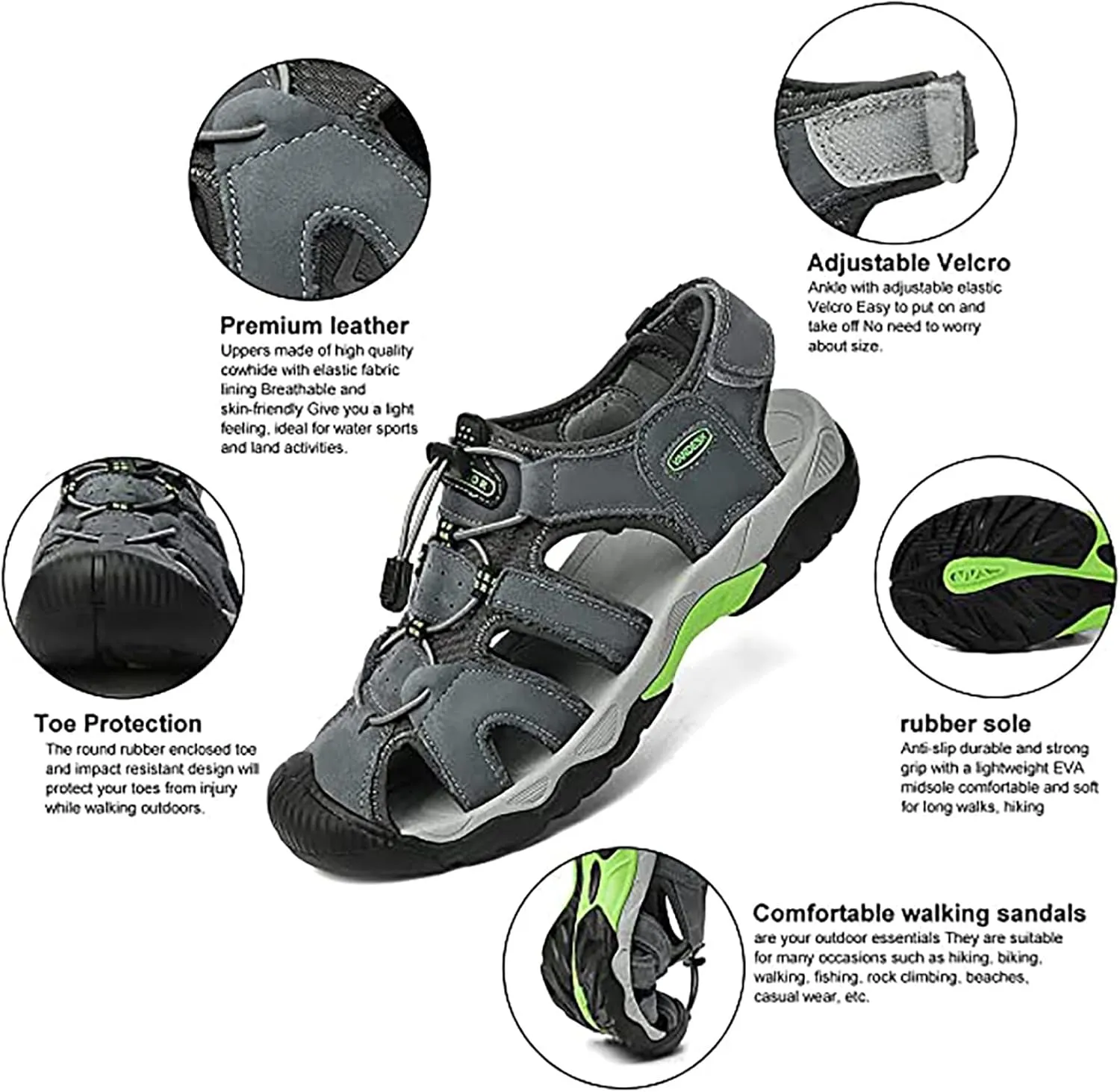 Men's Sport Sandals Outdoor Hiking Sandals Beach Shoes Closed Waterproof Sandals Lightweight Hiking Casual Sandals Water Shoes