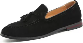Men's Suede Tassel Low Heel Loafers Fashion Handmade Lightweight Round Toe Slip On Business Dress Oxford Shoes Leisure Driving Office Penny Loafer