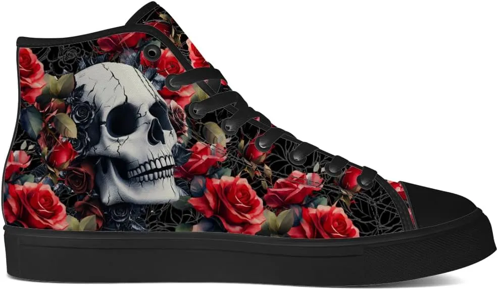 Men's Women's Skull High Top Sneakers Canvas Shoes Floral Skull Shoes Gifts for Boyfriend Girlfriend