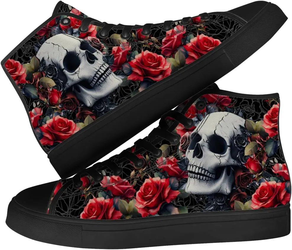 Men's Women's Skull High Top Sneakers Canvas Shoes Floral Skull Shoes Gifts for Boyfriend Girlfriend