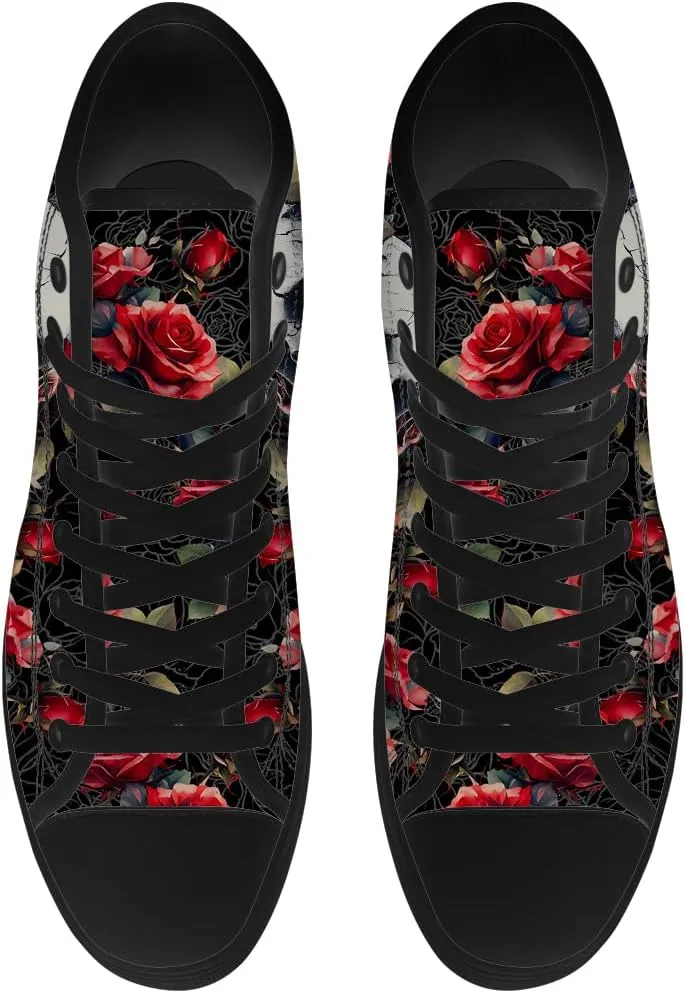 Men's Women's Skull High Top Sneakers Canvas Shoes Floral Skull Shoes Gifts for Boyfriend Girlfriend