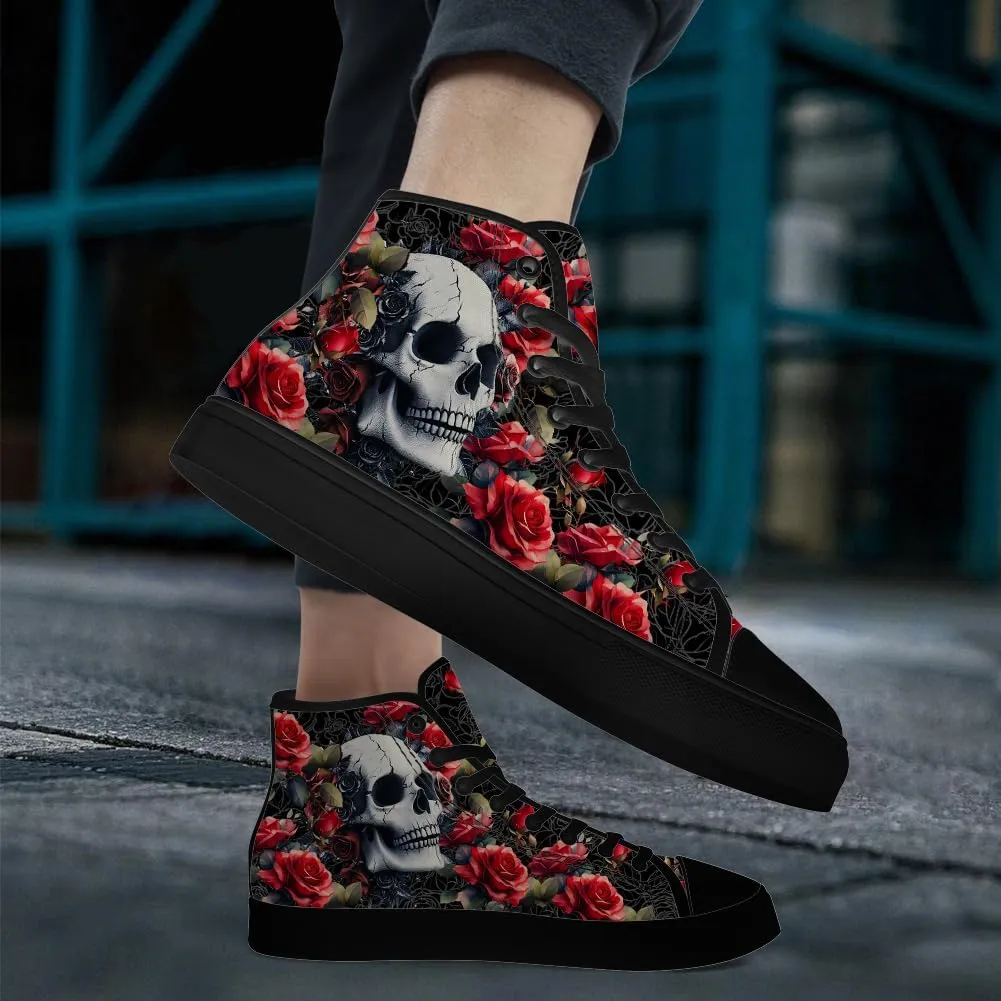 Men's Women's Skull High Top Sneakers Canvas Shoes Floral Skull Shoes Gifts for Boyfriend Girlfriend