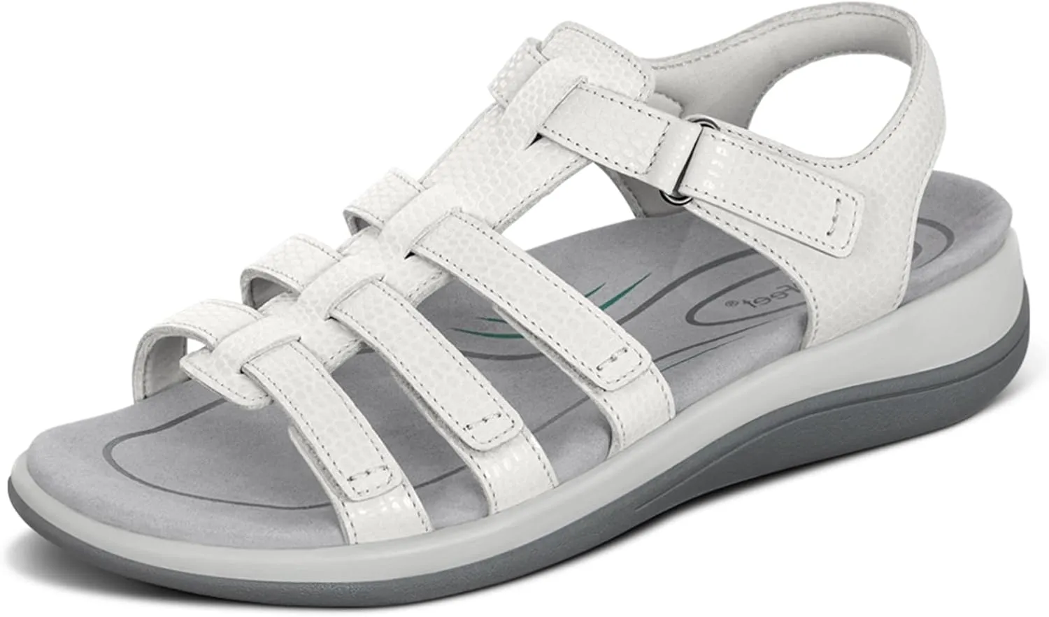 Orthofeet Women's Orthopedic Snake White Leather Amalfi Adjustable Sandals, Size 7.5 Wide