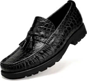 Premium Leather Tassel Loafer for Men, Classic Alligator Printed Thick Sole Dress Loafers Shoes for Mens