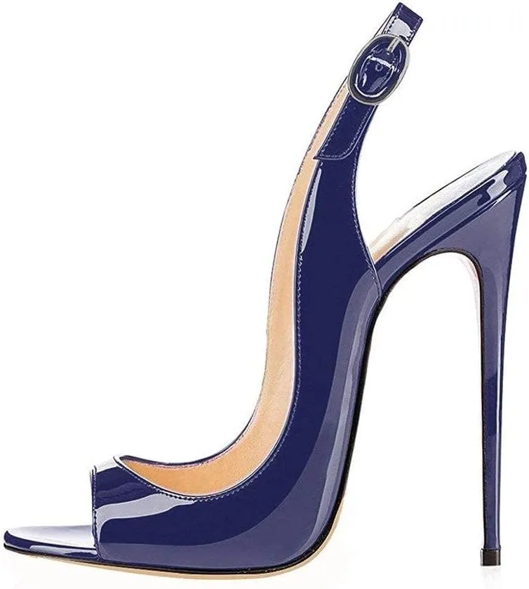 SAMMITOP Women's Peep Toe Pumps High Heels Stilettos Heeled Sandals Ankle Strap Slingback Sandals Sexy 4.7 Inch
