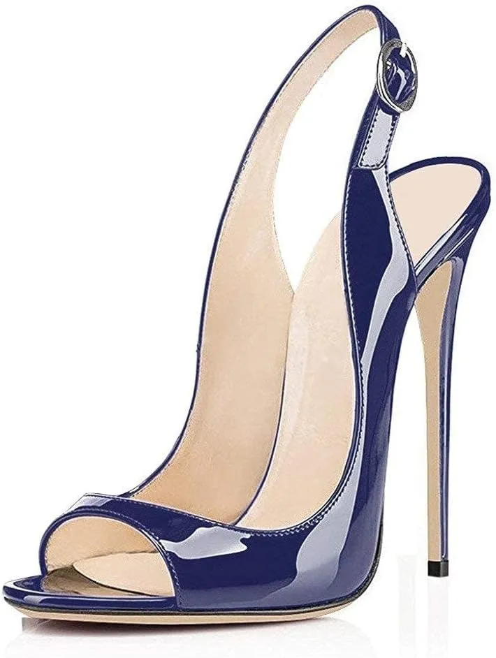 SAMMITOP Women's Peep Toe Pumps High Heels Stilettos Heeled Sandals Ankle Strap Slingback Sandals Sexy 4.7 Inch