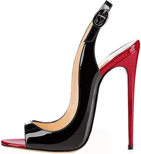 SAMMITOP Women's Peep Toe Pumps High Heels Stilettos Heeled Sandals Ankle Strap Slingback Sandals Sexy 4.7 Inch