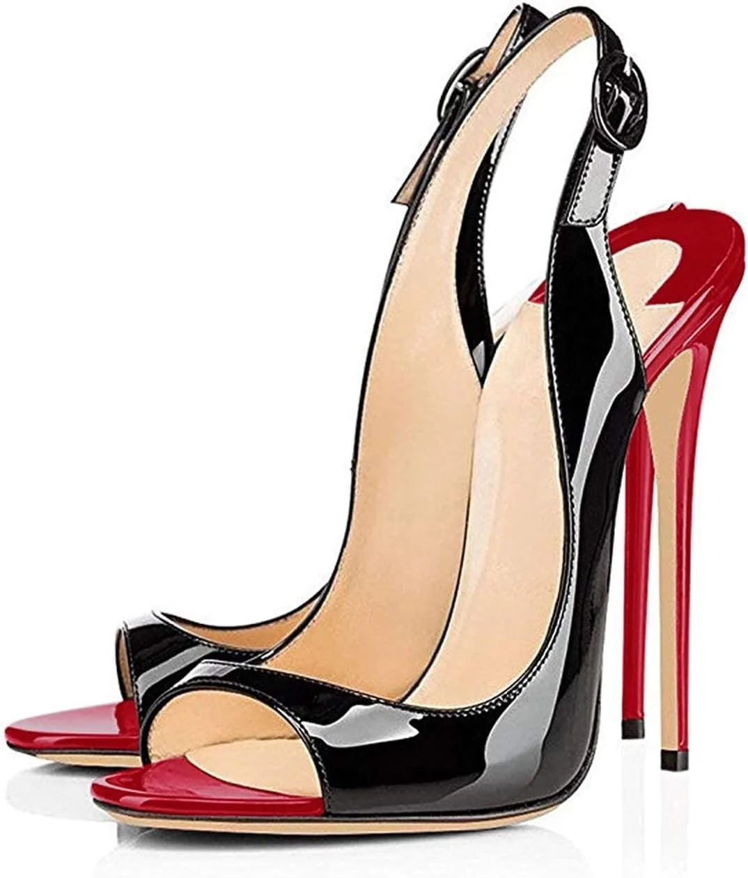 SAMMITOP Women's Peep Toe Pumps High Heels Stilettos Heeled Sandals Ankle Strap Slingback Sandals Sexy 4.7 Inch