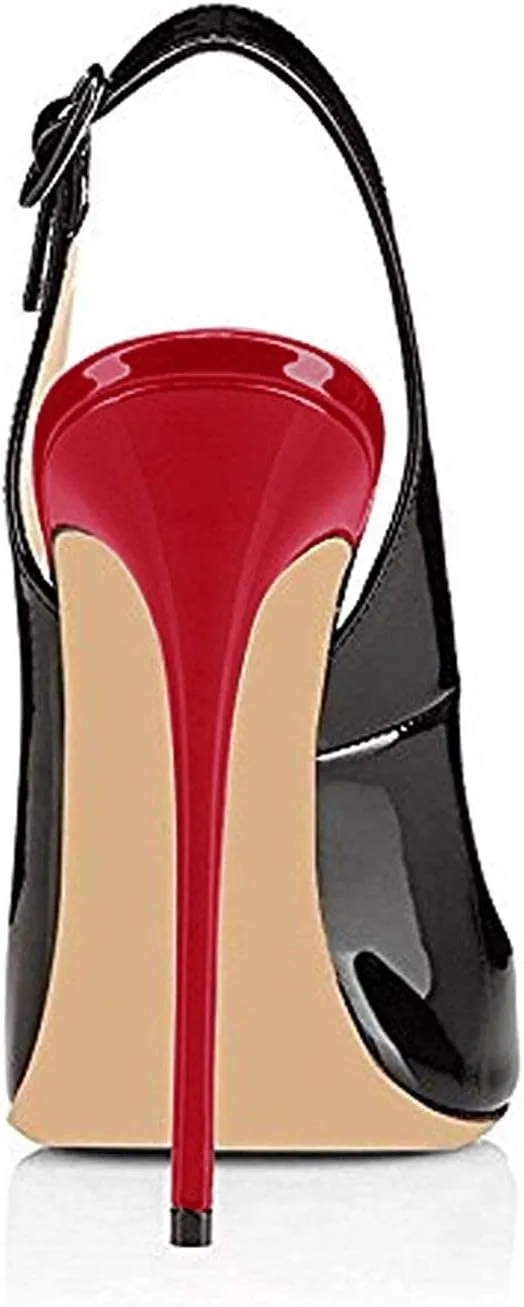 SAMMITOP Women's Peep Toe Pumps High Heels Stilettos Heeled Sandals Ankle Strap Slingback Sandals Sexy 4.7 Inch