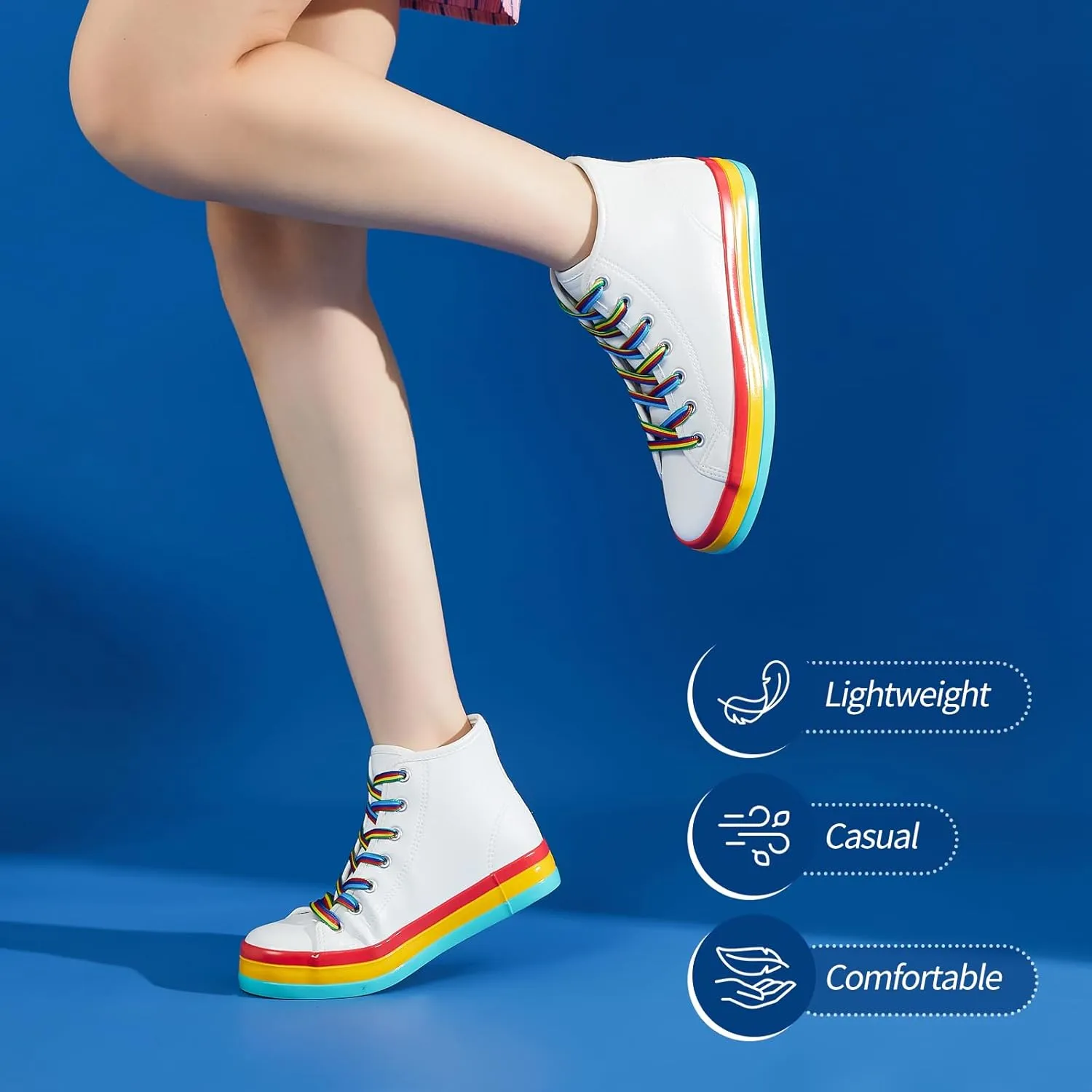 Uoidru Women's Fashion Sneakers High Top Shoes PU Leather White Tennis Shoes Women Casual Walking Rainbow Sneakers for Women