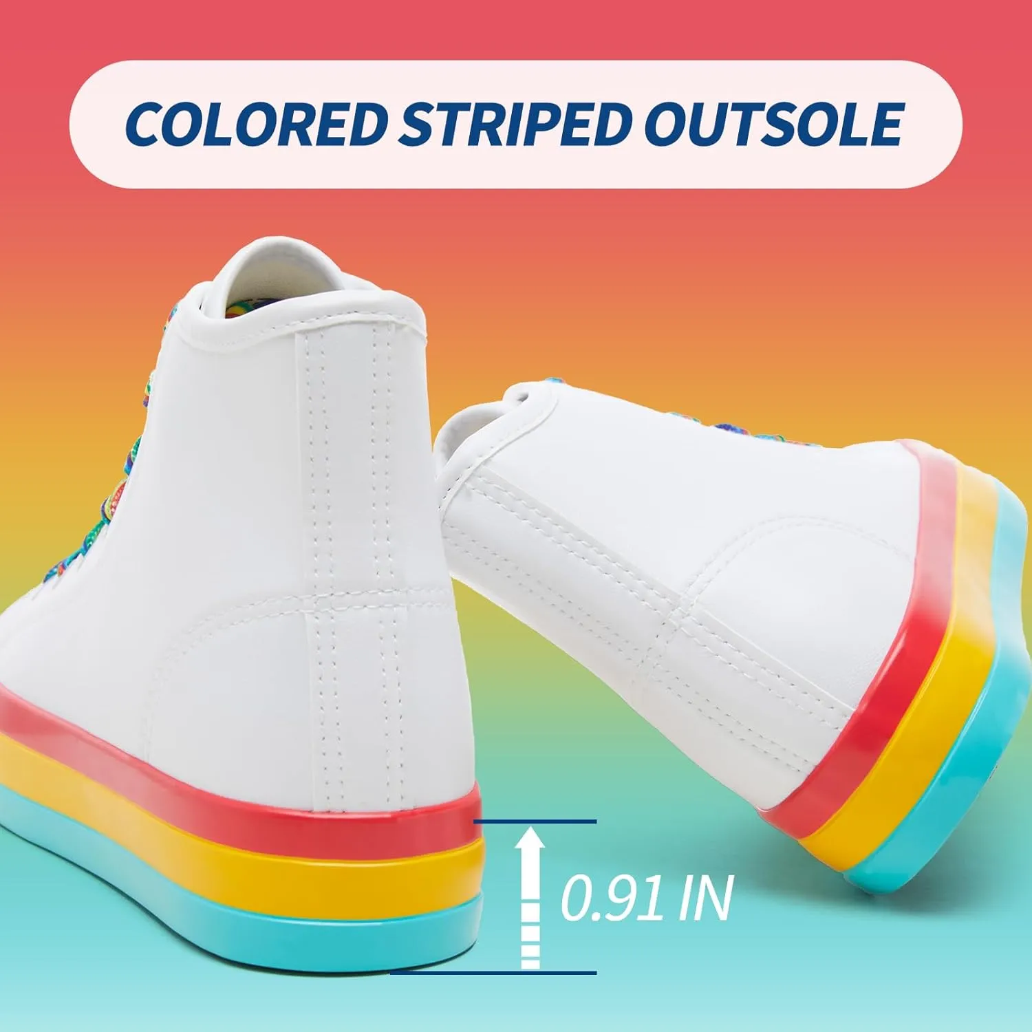 Uoidru Women's Fashion Sneakers High Top Shoes PU Leather White Tennis Shoes Women Casual Walking Rainbow Sneakers for Women