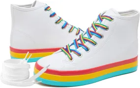 Uoidru Women's Fashion Sneakers High Top Shoes PU Leather White Tennis Shoes Women Casual Walking Rainbow Sneakers for Women