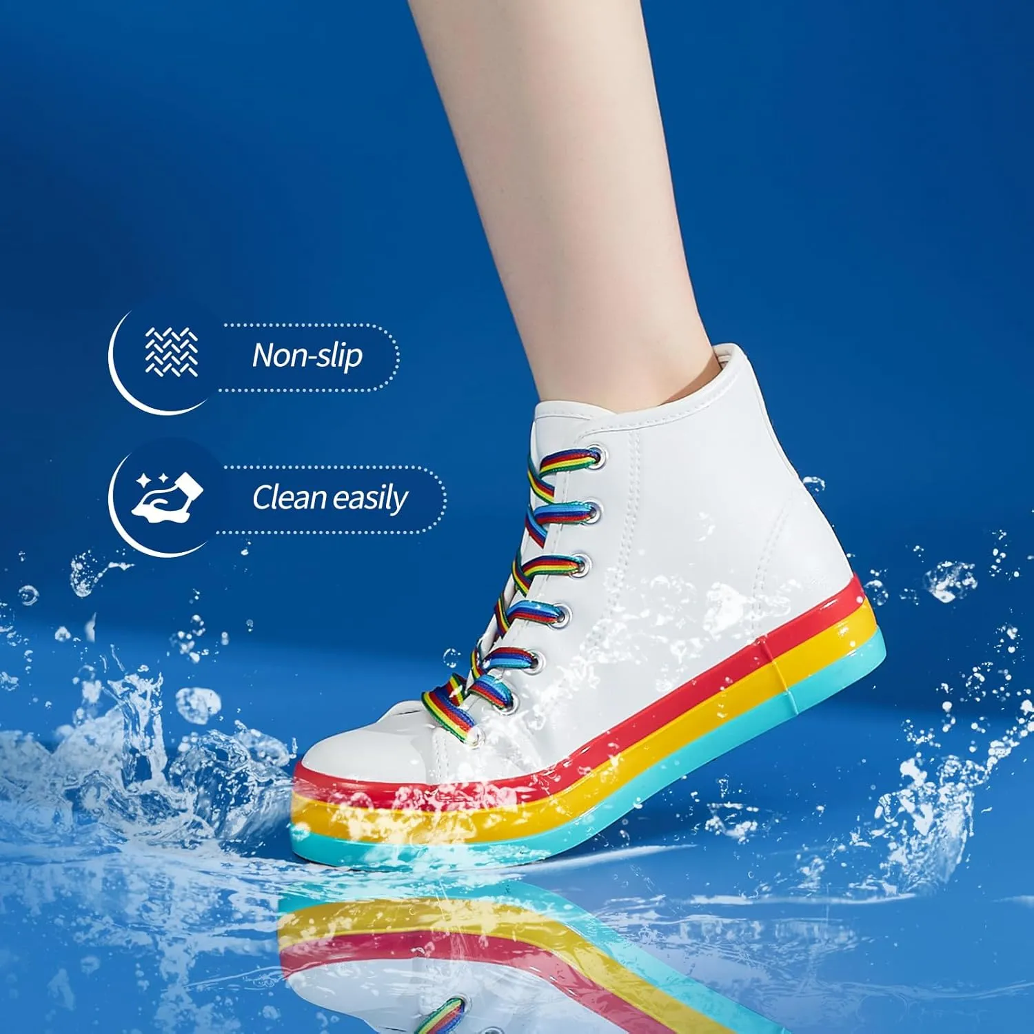 Uoidru Women's Fashion Sneakers High Top Shoes PU Leather White Tennis Shoes Women Casual Walking Rainbow Sneakers for Women