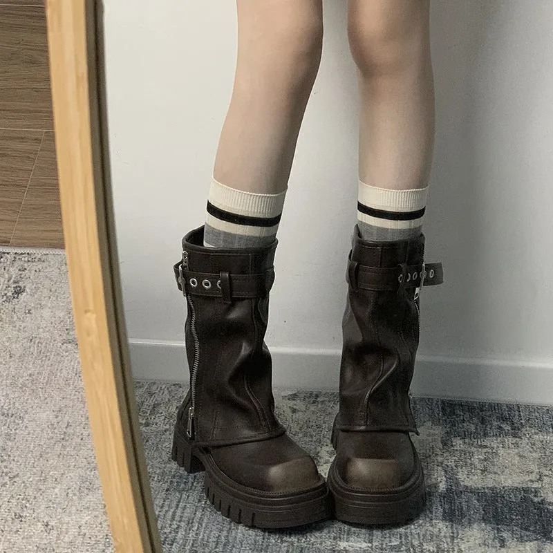 Wenkouban sweat suits outfits Brown Cyber Monday Christmas winter outfits British Style Thick-Soled Martin Boots for Women 2024 New Autumn Small Chunky Heel Retro Short Boots