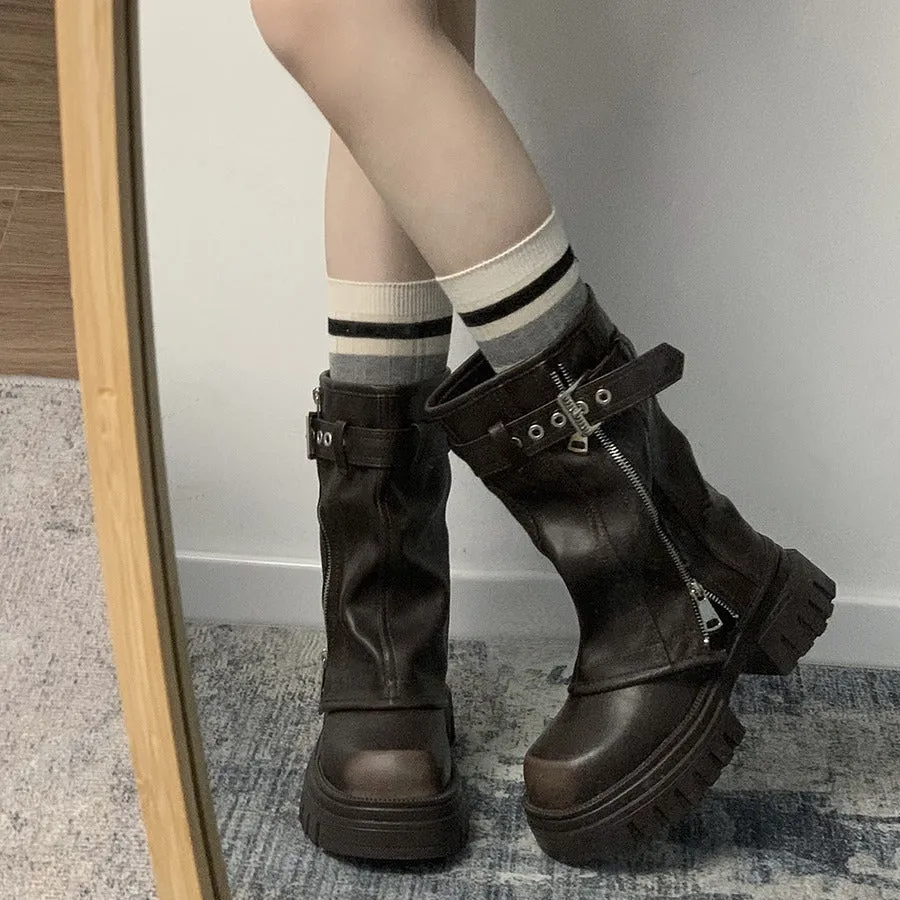Wenkouban sweat suits outfits Brown Cyber Monday Christmas winter outfits British Style Thick-Soled Martin Boots for Women 2024 New Autumn Small Chunky Heel Retro Short Boots