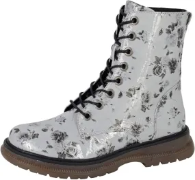 Womens Anneta 8 Eyelet Floral & Matallic Print Boots