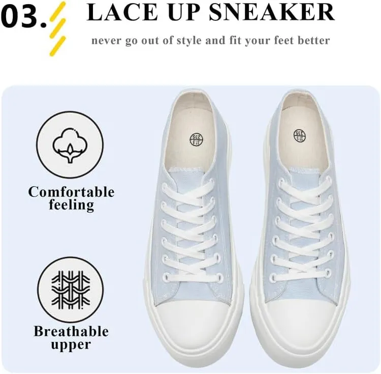 Women's Fashion Canvas Shoes Platform Sneakers for Women Men Low Top Classic Lace Up Canvas Platform Shoes Casual Tennis Walking Sneakers