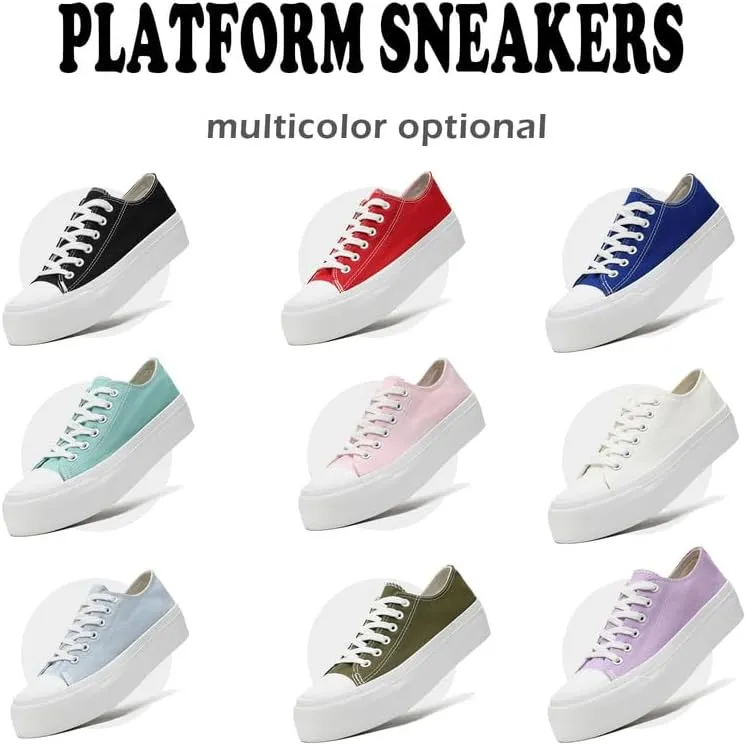 Women's Fashion Canvas Shoes Platform Sneakers for Women Men Low Top Classic Lace Up Canvas Platform Shoes Casual Tennis Walking Sneakers