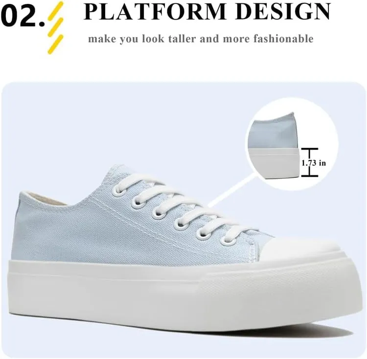 Women's Fashion Canvas Shoes Platform Sneakers for Women Men Low Top Classic Lace Up Canvas Platform Shoes Casual Tennis Walking Sneakers