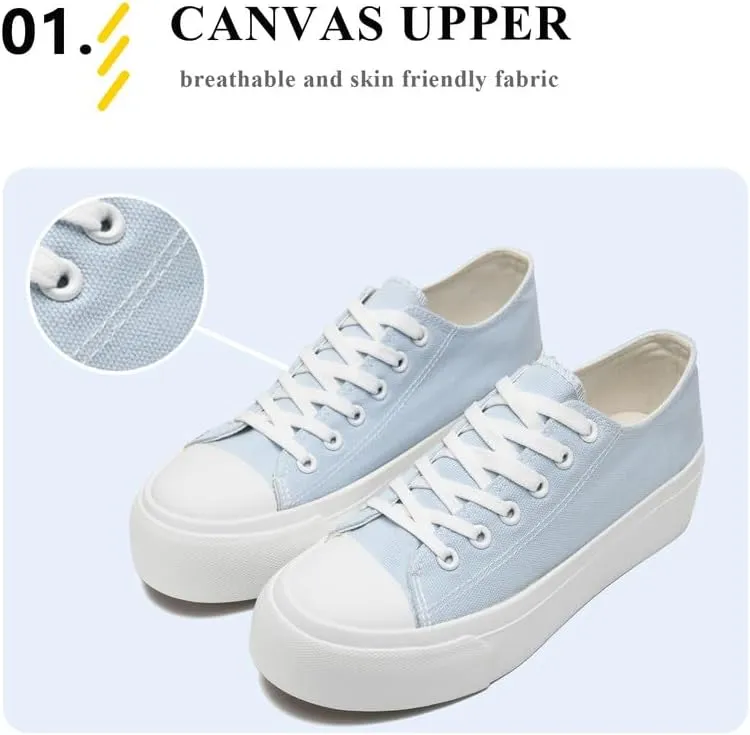 Women's Fashion Canvas Shoes Platform Sneakers for Women Men Low Top Classic Lace Up Canvas Platform Shoes Casual Tennis Walking Sneakers
