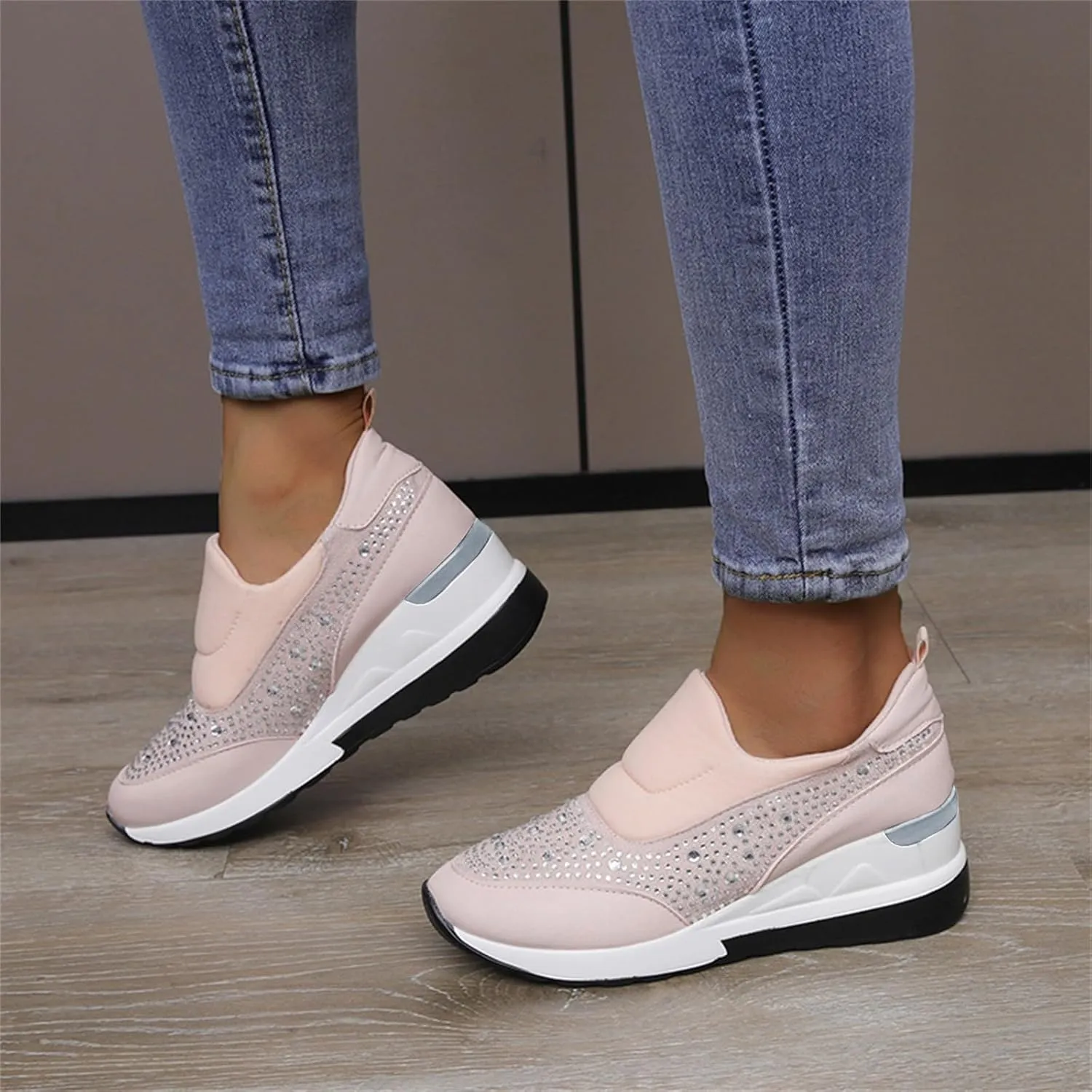 Womens Non Slip Slip On Shoes Casual Walking Sneakers Lightweight Canvas Comfortable Flat Fashion Loafers