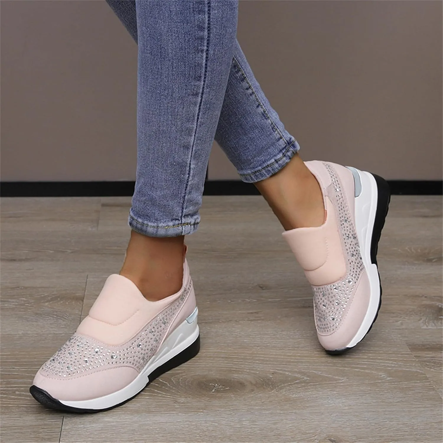 Womens Non Slip Slip On Shoes Casual Walking Sneakers Lightweight Canvas Comfortable Flat Fashion Loafers
