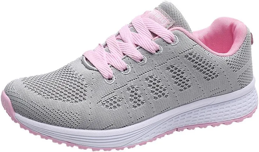 ZSpzx Women's Running Sneakers Slip On Air Cushioned Lace Up Running Tennis Sneaker Quick Dry Lightweight Arch Support Walk Shoes Breathable Elastic Athletic Closed Toe Shoe for Gym Travel Daily Wear