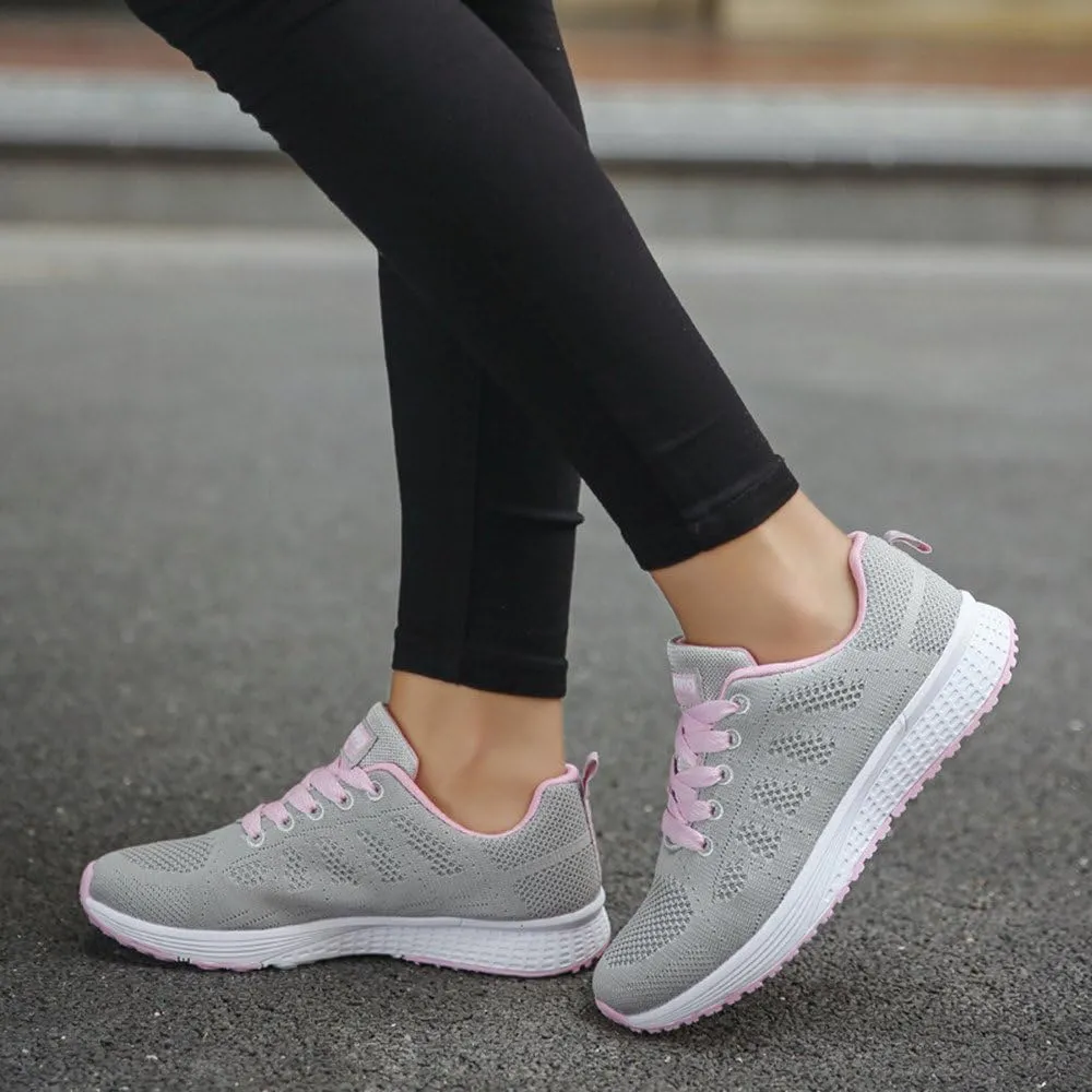 ZSpzx Women's Running Sneakers Slip On Air Cushioned Lace Up Running Tennis Sneaker Quick Dry Lightweight Arch Support Walk Shoes Breathable Elastic Athletic Closed Toe Shoe for Gym Travel Daily Wear