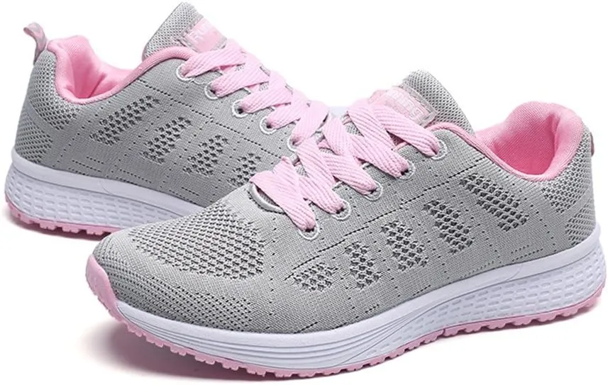 ZSpzx Women's Running Sneakers Slip On Air Cushioned Lace Up Running Tennis Sneaker Quick Dry Lightweight Arch Support Walk Shoes Breathable Elastic Athletic Closed Toe Shoe for Gym Travel Daily Wear