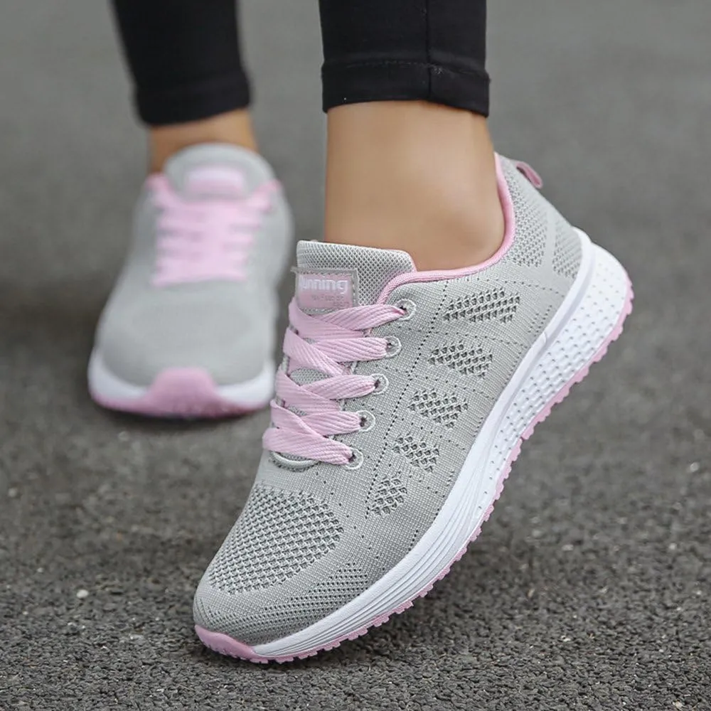 ZSpzx Women's Running Sneakers Slip On Air Cushioned Lace Up Running Tennis Sneaker Quick Dry Lightweight Arch Support Walk Shoes Breathable Elastic Athletic Closed Toe Shoe for Gym Travel Daily Wear