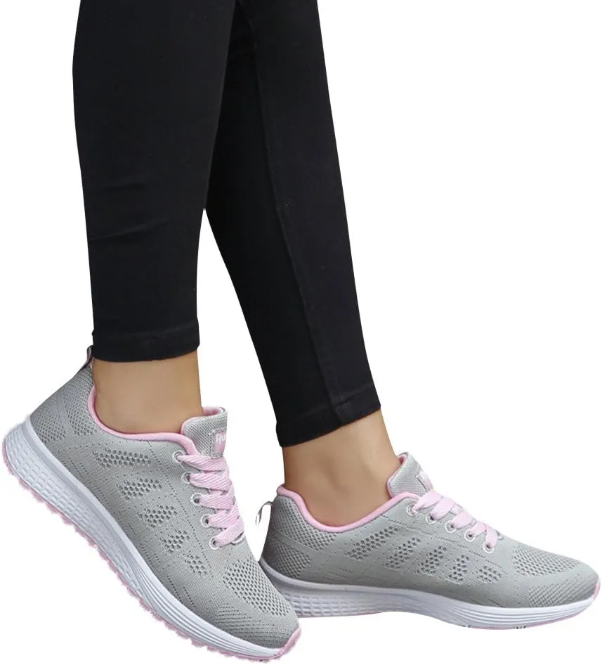 ZSpzx Women's Running Sneakers Slip On Air Cushioned Lace Up Running Tennis Sneaker Quick Dry Lightweight Arch Support Walk Shoes Breathable Elastic Athletic Closed Toe Shoe for Gym Travel Daily Wear